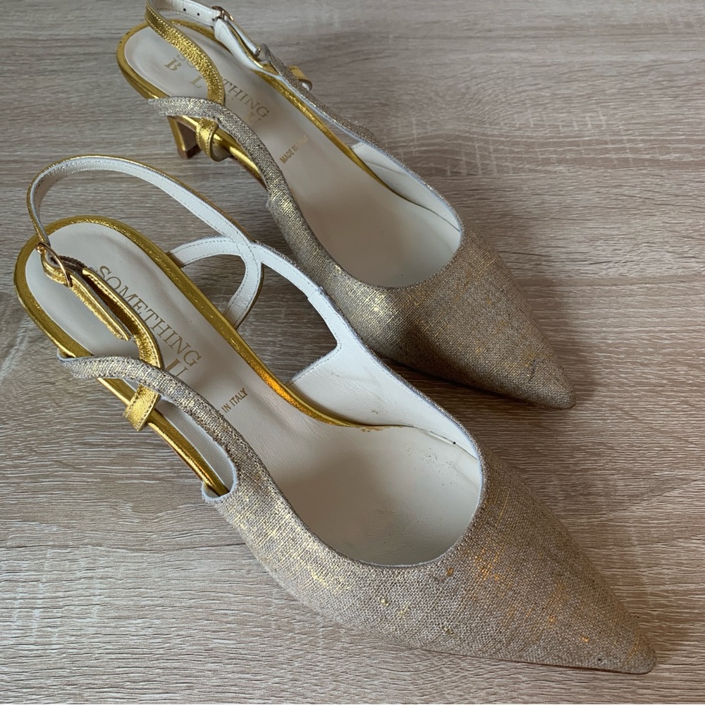 Vintage Pointed Toe Slingback Pump Gold Heels Special Occasion Something Bleu - Picture 12 of 15
